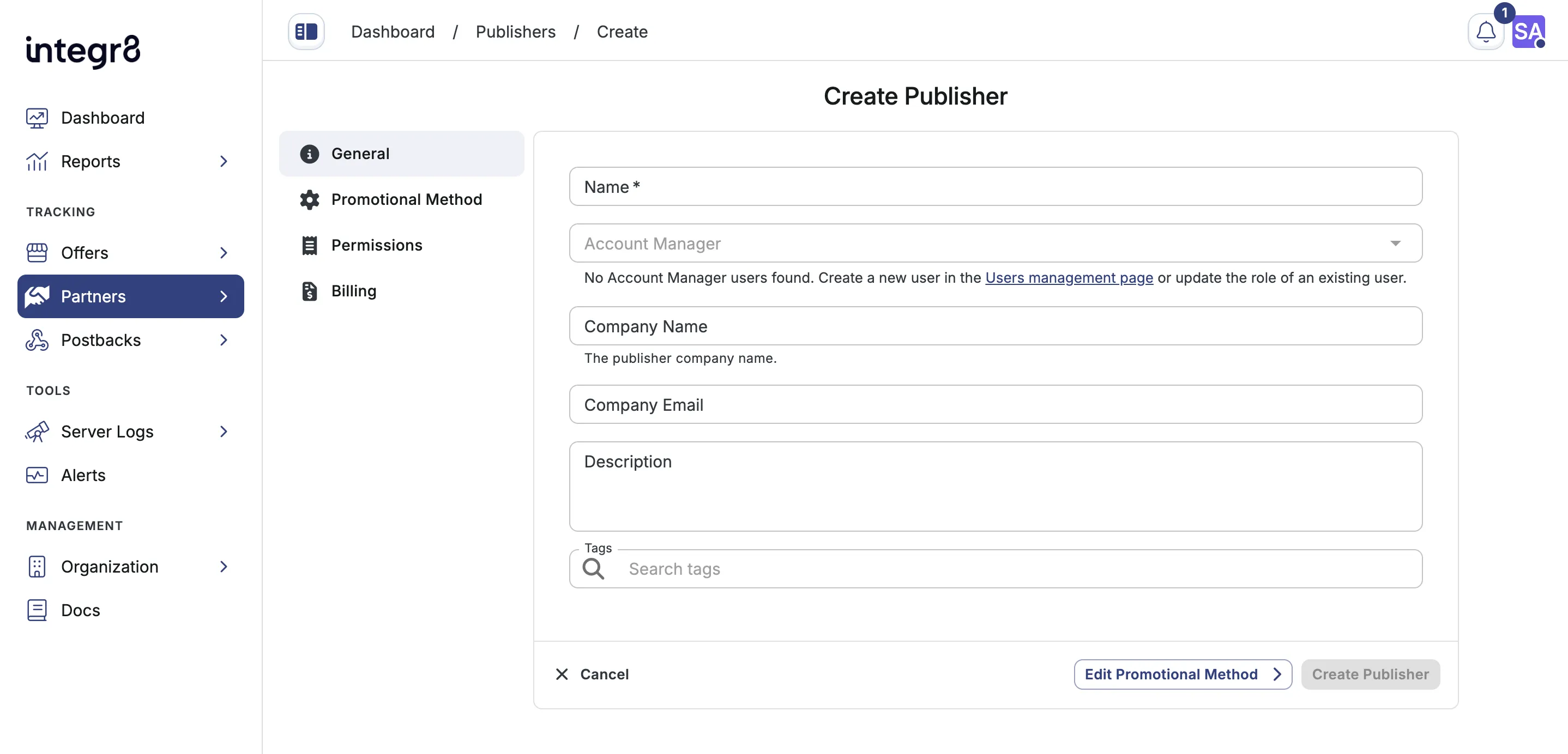 Create Publisher Manually