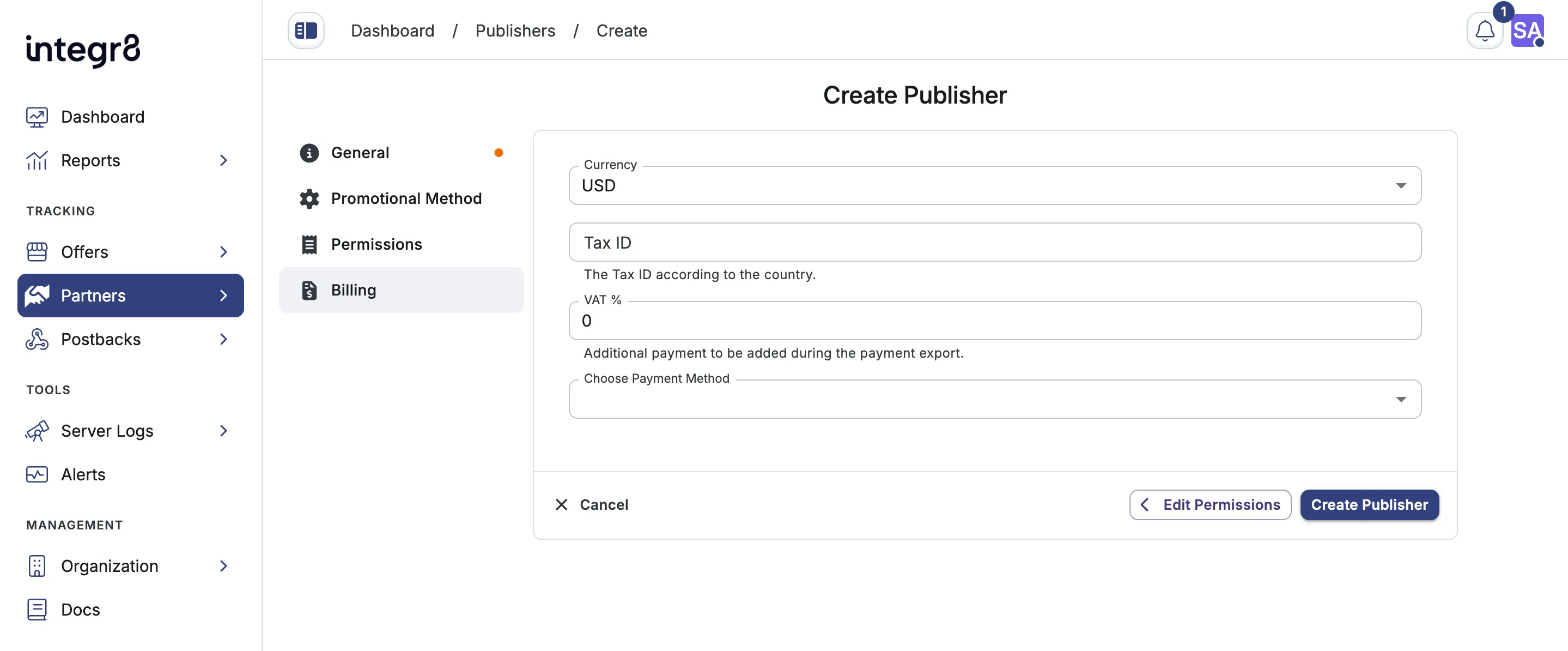 Create Publisher Manual Billing