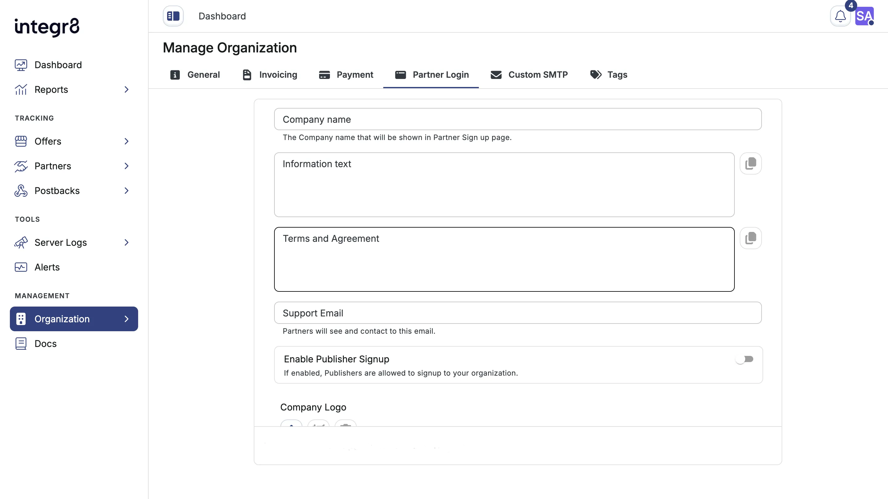 Self-signup via the Partner login portal